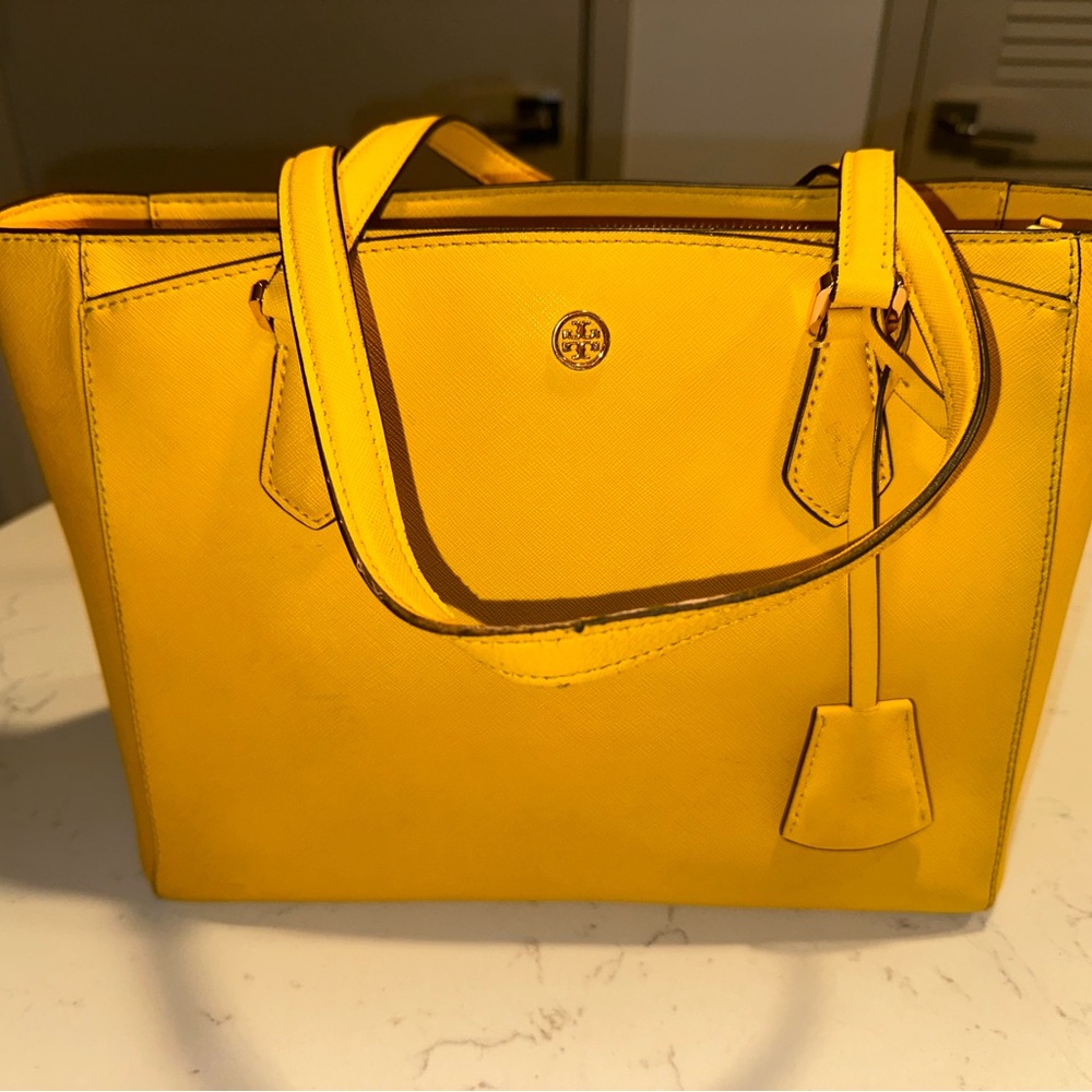 Tory Burch Yellow Tote Bag with Structured Design